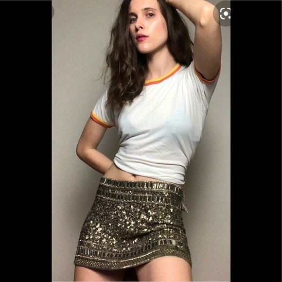 All Saints gold embellished rhinestone mini skirt - Picture 1 of 6